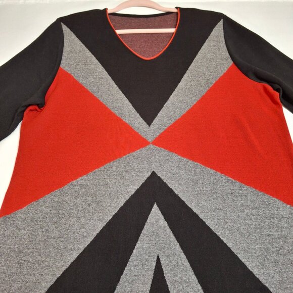 Bold Colorblock Midi Knit Bodycon Sheath Dress Size 2XL ¾ Sleeves Scoop Neck - Picture 4 of 11